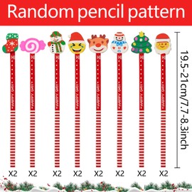 Giugio Christmas Pencils, Pack of 16 Children's Pencils, Pencil with Eraser, Christmas, HB Pencils for Birthday, Party Bags, Children's Party, Guest Gift (A)