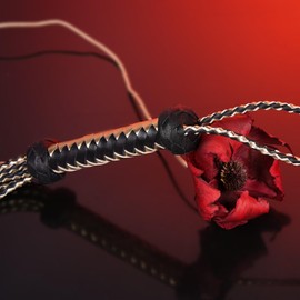 Tryolove Equestrian Training Rod - Handwoven Black Gold Real Leather Horse Guide Tool with Nine Tailed Whip | 60cm Professional Riding Leather Whip Horse Equipment Whip Training Horse Riding Whip