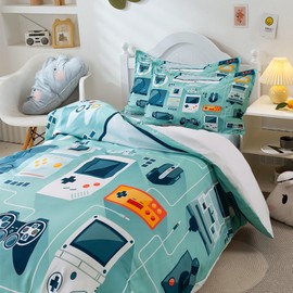 BESTDESIL Blue Gamer Kids Duvet Cover Set Twin Size, 3 Pieces Soft Printed Microfiber Comforter Cover with Pillow Sham Zipper Closure,Twin