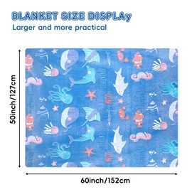GEGOFB Glow in The Dark Blanket, 50" x 60" Blue Underwater World Blanket for Kids, Soft Cozy Flannel Glowing Blanket, Kids Blanket for 1-12 Year Old Boys and Girls Birthday