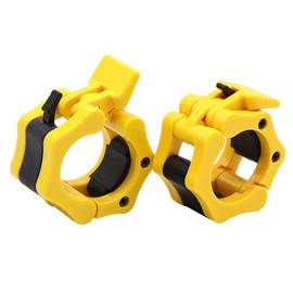 Barbell Clamps Olympic Spinlock Collars Dumbbell Clips Weight Lifting Bar Lock Quick Release Professional Barbell Buckle 1 Pair for Gym Exercise Fitness Body Building 50 mm (Yellow)
