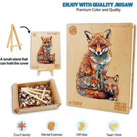 Wooden Puzzles for Adults, Fox Family Wooden Jigsaw Puzzles for Adults, Unique Animal Shape Puzzle Gifts, Wooden Puzzles for Family Game and Home Decor (46.6x30cm, 300pcs)