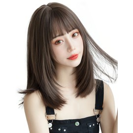 Limakara Synthetic Hair Wig, Medium, Straight Natural Wig, Full Wig, Semi-Long, Layered Women's Wig, Women's, Small Face, Cute, Comes with Net, Ash Brown