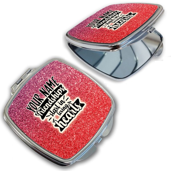 Bleu Reign Compact Personalized Pocket Mirror Custom Name Pink Shimmer