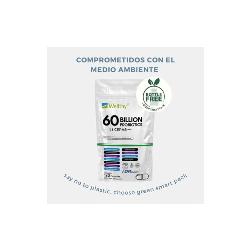 Wellthy Probioticos 60 Billones 11 Cepas. 120 Cápsulas 4 meses