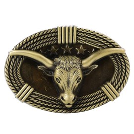 Simple Belt Buckle, Bull Head Belt Buckle, Pin Buckle Suitable for Men and Youth, Long Horn Bull Head Western Cowboy Silver Belt Buckle (Color : Brass)2.5"*3.5"