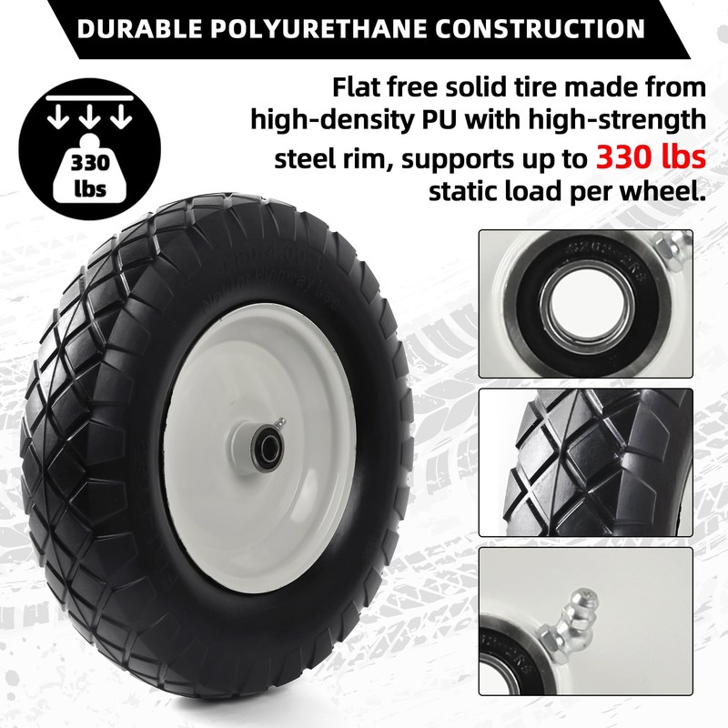 AR-PRO 2-Pack 4.80/4.00-8 Flat Free Tire and Wheel, 16-Inch Solid