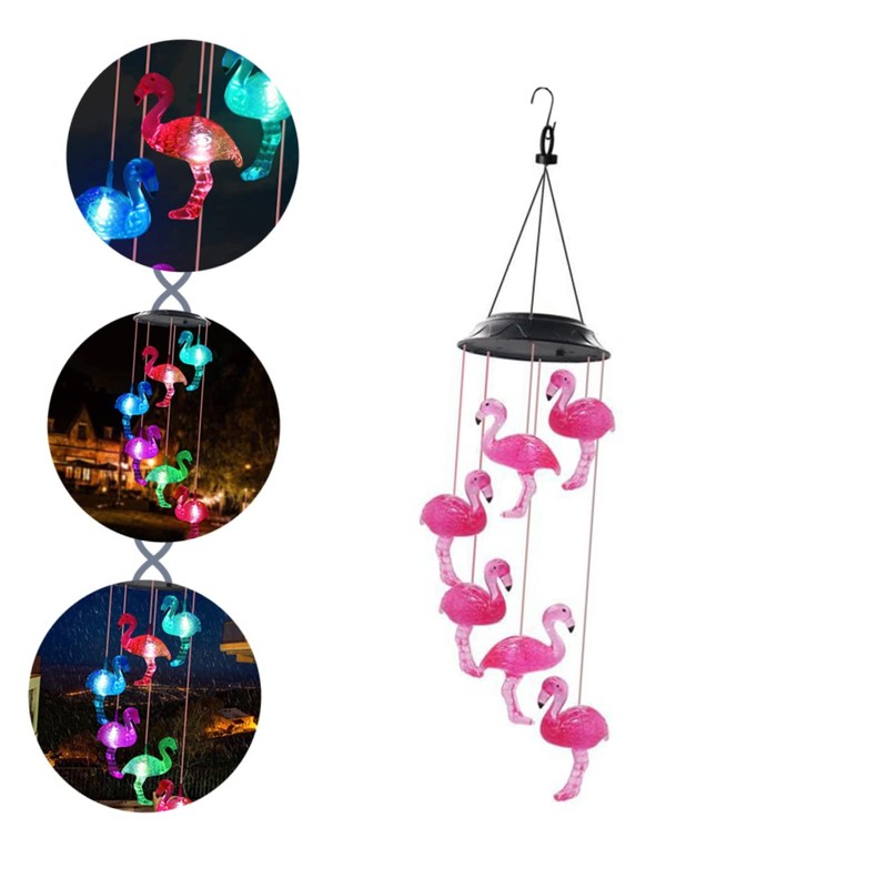 Happyyami Solar-Flamingo Solar Light for the Garden, Solar Wind Bell