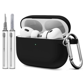 Woyinger for AirPods Pro 3 Case with Cleaner Kit, Soft Silicone Cover for AirPods Pro 3rd Generation Comes with Keychain Pendant for Women Men,Suitable for 3rd Generation Case,Black Dinosaur