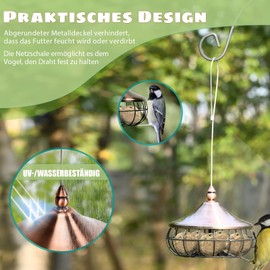 SOARS Fat Ball Holder, Bird Feeder for Hanging, Bird Feeder with Stainless Steel Wire & Roof, Metal Feeding Silo, 17 x 17 x 14 cm