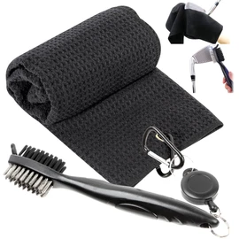Contyu Golf Ball Club Wipe Set | Iron Brush with Telescoping Reel & Microfiber Club Ball Towel 1 Piece Carabiner (Black/Dark Navy, 20)