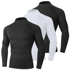 HovSiyla 3 Pack Mens Thermal Turtleneck Long Sleeve Compression Shirts Fleece Lined Athletic Tops Workout Gym Softness Base Layer 2 Black 1 White Medium