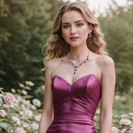 Clearine Wedding Jewellery Set for Women Bride, Y Necklace Dangle Earrings Set Impressive Crystal Teardrop Leaf Flower Cluster Prom Jewellery for Bride Bridesmaid Purple Silver Tone, Crystal