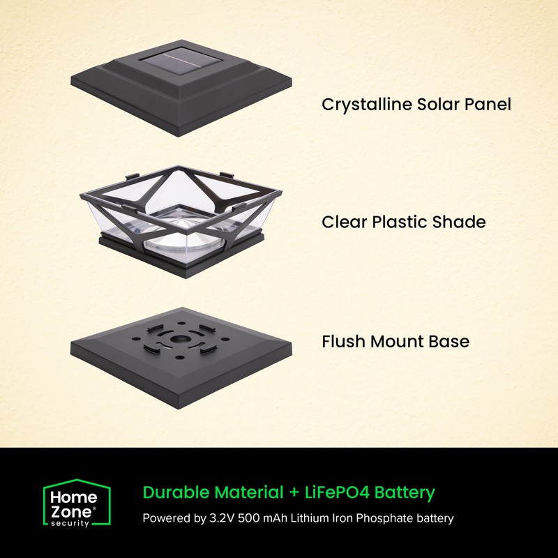 Home Zone 4-pack Solar LED Post Cap Light w/ LiFePO4
