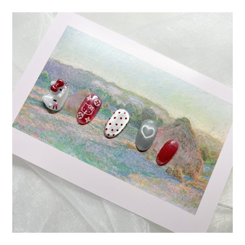 [Handmade Nail Tips] Water Glow Horizontal Cat Nails – Coffin