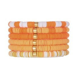 SCRDPRAD Macaron Multi-layer 6Pcs Bohemia Bracelet for Women Heishi Clay Bead Stretch Bracelets Stackable Colorful Summer Beach Hawaii Boho Jewelry Aesthetic Charm Rainbow Puka Shell Bracelets-Orange