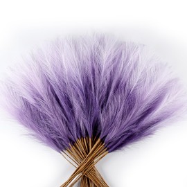Acfruits 60Pcs Purple Gradient Faux Pampas Grass Decor, 21.7" Pompas Grass Flower Arrangement and Vase Filler for Boho Home Wedding Decoration