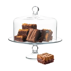 Libbey Selene Glass Cake Stand with Dome Lid, Elegant Curved Footed Glass Cake Holder, Covered Cake Stand, Versatile Glass Dome