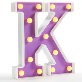 Pooqla LED Letter Lights, Purple Light Up Alphabet Sign, Colorful DIY Marquee Night Light with Warm White LED, Home Party Birthday Wedding Bar Decoration, Purple Letter K