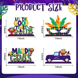 KSKSPE 4Pcs Mardi Gras Wooden Table Centerpiece Decorations