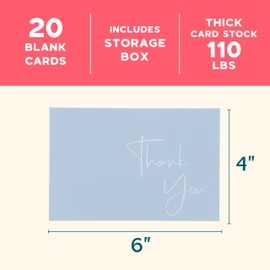 VNS Creations 20 Pack Thank You Cards with Envelopes & Stickers - Classy 4x6 Blank Thank You Cards Bulk Box Set - Large Thank You Notes for Wedding, Small Business, Baby & Bridal Shower (Light Blue)