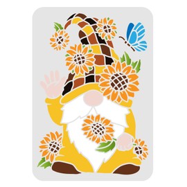 FINGERINSPIRE Sunflower Gnomes Stencils 11.7x8.3inch Seasonal Gnomes Stencils Sunflower Sunshine Patterns Template Seasonal Holiday Gnomes Stencils for Painting Wood Wall Furniture