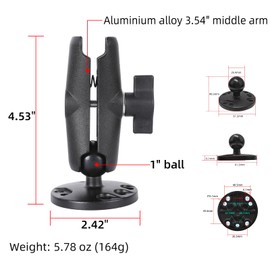 FPN 1" Ball Double Socket Arm with AMPS Hole Round Plate Base, Aluminum Alloy Arm&Drill Base, Compatible with RAM Mounts 1 Inch Ball Components, for Bike Car Motorcycle Phone Mount (4.53" Length)
