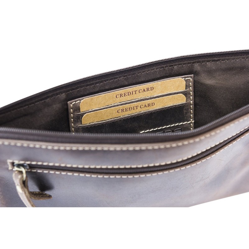 LEAS Banktasche & Geldtasche im Vintage-Style Echt-Leder, braun Special-Edition