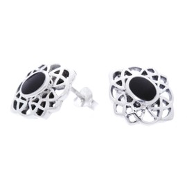 WINDALF Harmony Celtic Earrings 1.5 cm Black Onyx Stud Earrings with Stone 925 Sterling Silver, Sterling Silver, Onyx
