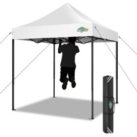 COBIZI 6.6x6.6ft Pop Up Canopy Tent, Heavy Duty Canopy Ez Up All Weather Waterproof Outdoor Canopy Tent for Parties, Beach, Garden, Camping with 1 Handbag, 3 Adjustable Heights, UPF50+, White