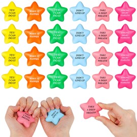 POPLAY 24PCS Inspirational Stress Relief Balls, 2inch Star Stress Balls Colorful Foam Squeeze Balls Motivational Stress Balls for Kids Adults Anxiety Fidget Sensory