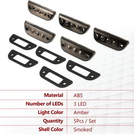 ALAVENTE 5 Pcs Universal Smoked Roof Top Clearance Signal Amber Light 3 LED Lamp Fit for Kenworth T680 T770 T880 and Peterbilt 569 2015-2020, Most Trucks Trailers Tractors Semi-trailer