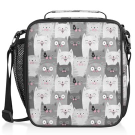 TropicalLife Kids Lunch Boxes, Insulated Lunch Bag for Kids with Adjustable Shoulder Strap, School Lunch Box Container for Boys and Girls, Reusable Adults Lunch Tote for Work (Grey Cat)