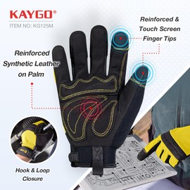 KAYGO Work Gloves For Men, KG125M Mechanic Utility Work Gloves for All Purpose, Excellent Grip, Heavy Duty, Improved Dexterity, Touch Screen,Yellow,Large