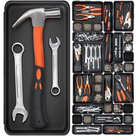 91 Pack Tool Box Organizer Tool Tray Dividers, Toolbox Drawer Organizers Storage Trays for Rolling Tool Chest, Work Bench Cabinet Bins, Parts Screw Nut Bolt Small Tools Organization - Black & Orange
