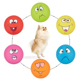 gulucute Dog Squeaky Toys Latex Squeaky Dog Balls for Small Puppy Chewing Rubber Soft Fun Emoji Dog Balls for Corgi Pet Dogs (6 PCS)…