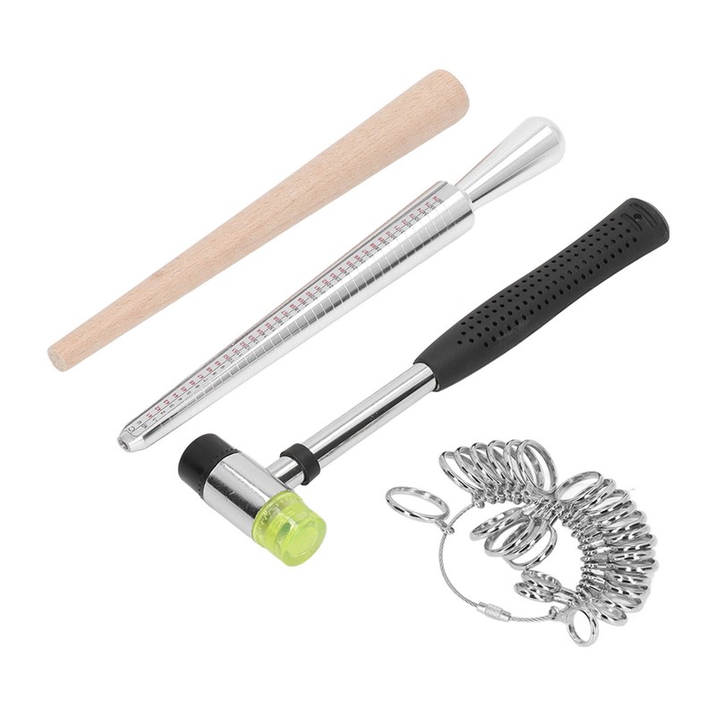 Ring Sizer Set Aluminum Finger Sizing Gauge Polishing Wood Mandrel