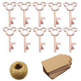 XONOR 50Pcs Vintage Skeleton Key Bottle Openers with 50pcs Escort Card Tag and Twine for Wedding Party Favors Rustic Decoration (Rose Gold)
