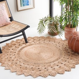 SAFAVIEH Natural Fiber Collection Area Rug - 5' Round, Natural, Farmhouse Jute Design, Ideal for High Traffic Areas in Living Room, Bedroom (NF173A)