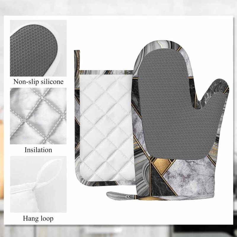 Mxocom Mosaic Marbling Oven Mitt and Pot Holder with Silicone