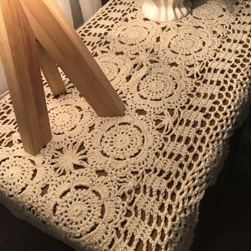 Damanni Rectangular Cotton Handmade Crochet Lace Table Runner Doilies Table