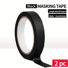 Yuexitech 2 Packs Black Masking Tape for Painting, 15mm x 50m Painters Masking Tape, Decorating Tape Medium Adhesion, Multi-Surface Indoor Sharp Lines & No Bleed for Walls & Trim