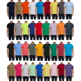 BILLIONHATS 36 Pack Mens Cotton Short Sleeve Lightweight T-Shirts, Bulk Crew Tees for Guys, Mixed Bright Colors Bulk Pack, Large
