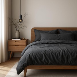 VEL VET HOME Deluxe Bed Linen Set, Cotton Duvet Cover, 135 x 200 cm, with Pillowcase, 80 x 80 cm, High Quality, with Zip, 100% Cotton, Made in the EU, Dark Grey