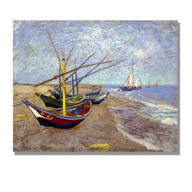 ELITEART- Fishing Boats on The Beach at Saints-Maries by Vincent Van Gogh Oil Painting Reproduction Giclee Wall Art Canvas Prints Size:16"x12"