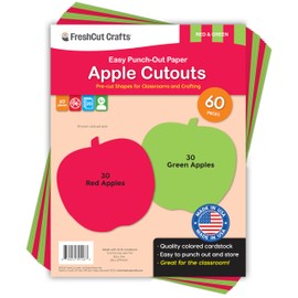 60 Pieces Apple Cutouts for Crafts and Classroom Decor, Red and Green Paper Shapes for Fall Projects, Back to School Displays, Bulletin Boards, Double Sided Cardstock, Made in USA