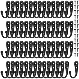 MUKLEI 60 PCS Black Single Metal Hook, Mini Robe Hook with Screws, Black Small Key Hooks for Wall, Single Metal Door Robe Hook for Hanging Clothes, Coats, Robe, Bathroom Towel, Hat, Cup