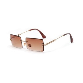mincl/Fashion Small Rectangle Sunglasses Women Ultralight Candy Color Rimless Ocean Sun Glasses (tea)