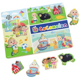 Spin Master Games, Cocomelon Chunky Musical Wooden Sound Puzzle, Plays Cocomelon Song, Kids Puzzle, Easy Activity Toy for Preschoolers, for Kids & Family, 5 Pieces, for Ages 3 & Up