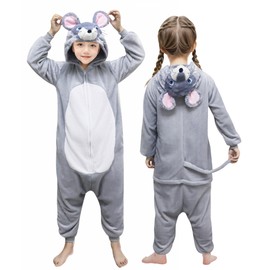SFENGQING Cosplay Dress Up Animal Jumpsuit Christmas Bodysuit Mouse Costume Kids Cartoon One Piece Outfit Gray